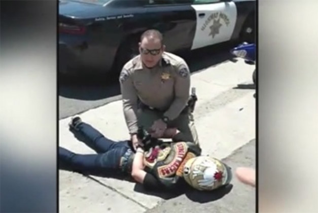 A California Patrol Officer collides with a Biker
