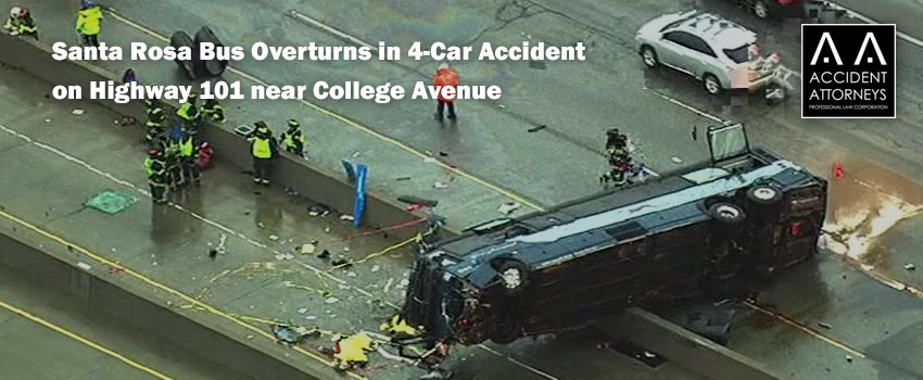 Santa Rosa Bus Overturns in 4-Car Accident on Highway 101 near College Avenue